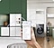 Экрандағы қолда SmartThings қолданбасы бар телефон. Телефон Bespoke тоңазытқышына, кір жуғыш машинаға және ыдыс жуғыш машинаға, шаңсорғышқа және кондиционерге көк сызықтармен көрсетілгендей етіп қосылған. AI Energy Mode режимі қосулы.