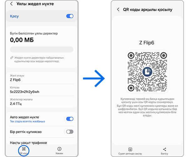 QR коды түріндегі қолжетімділік нүктесі туралы деректер