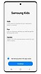 Экран приветствия Samsung Kids с сообщением и кнопкой Далее для перехода к следующему шагу.