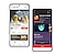 На двух смартфонах отображаются разные экраны Galaxy Store. На одном экране отображается экран установки MMORPG Lords Mobile со страницы избранных игр Galaxy Store, на другом - экран установки игры Cookie Run: Ovenbreak из Galaxy Store.