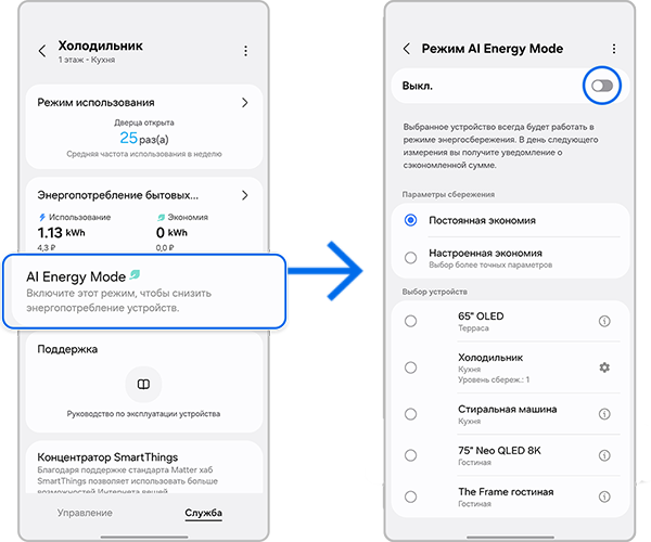 AI Energy Mode холодильника.