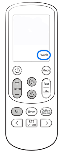 Выбор функции «Wash» на пульте ДУ.