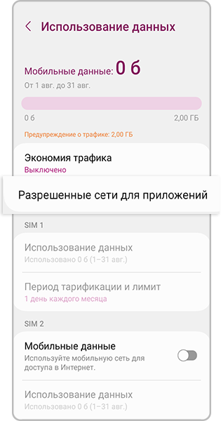 Разрешенные сети для приложений