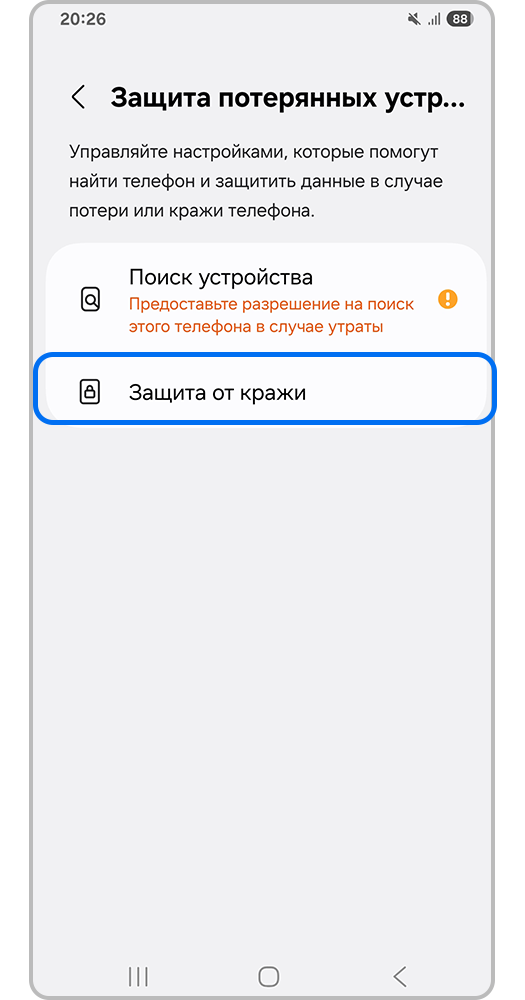 Выделенный пункт Защита от кражи