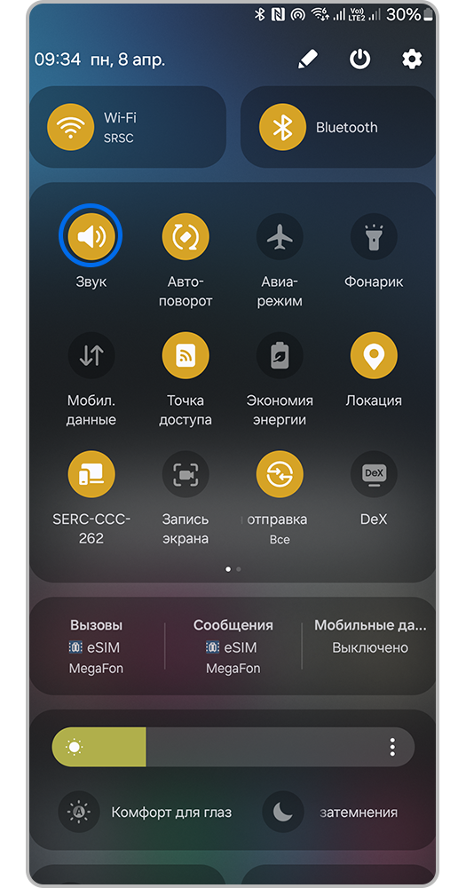 Вид активированного значка звук