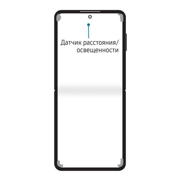 Схема расположения датчика расстояния и освещенности на Galaxy Z Flip7