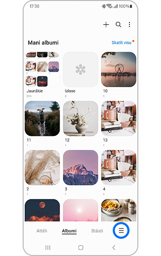 Galerijas izvēlnes ikonas skats galerijā.