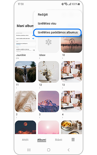 Atlasītu albumu skats, lai parādītu funkciju vairākās opcijās.