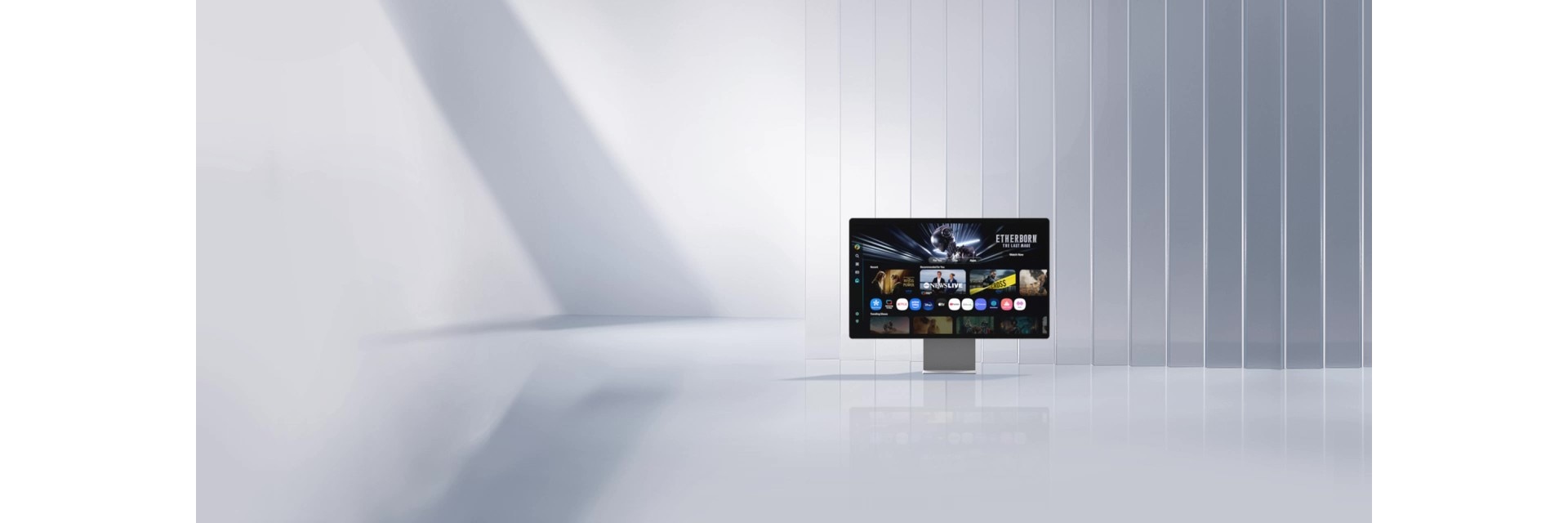 Nuevo monitor inteligente con AI con Samsung Vision AI. Mira. Una mujer sostiene un control remoto. Juega. Un hombre con audífonos juega en la computadora. Trabaja. Dos personas miran la pantalla del monitor. Unas aplicaciones y escenas aparecen en la pantalla del monitor. La pantalla emite los iconos de música, cursor, nube, botón de reproducción y Wi-Fi mientras gira para mostrar la parte delantera y la trasera del monitor. La pantalla muestra varias aplicaciones, contenido y vista previa de “Etherborn The Last Mage”. Mira, juega y trabaja como nunca con Samsung Vision AI.