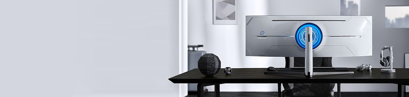 Imagen de un G9 odyssey monitor en un cuarto moderno