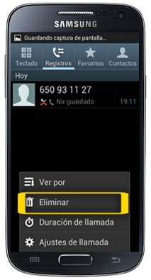 ¿Cómo eliminar una llamada del registro en un Galaxy S4(I9500)?