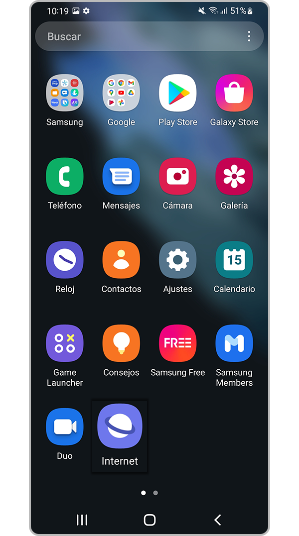 Abra la aplicación Samsung Internet