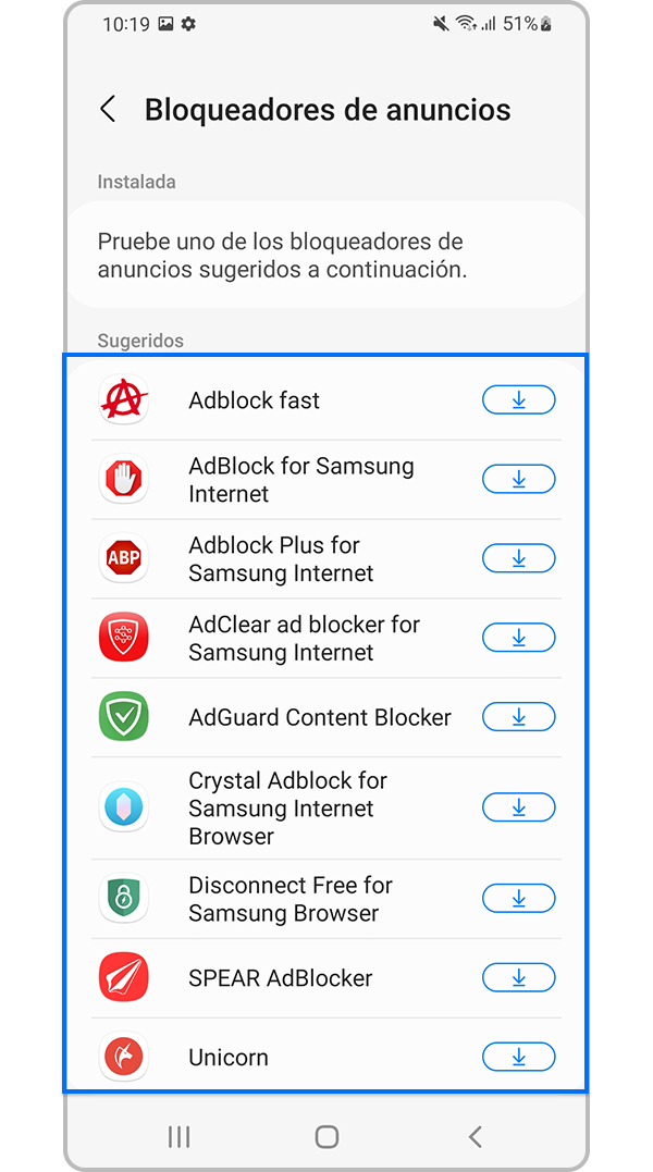 Seleccione de las aplicaciones sugeridas