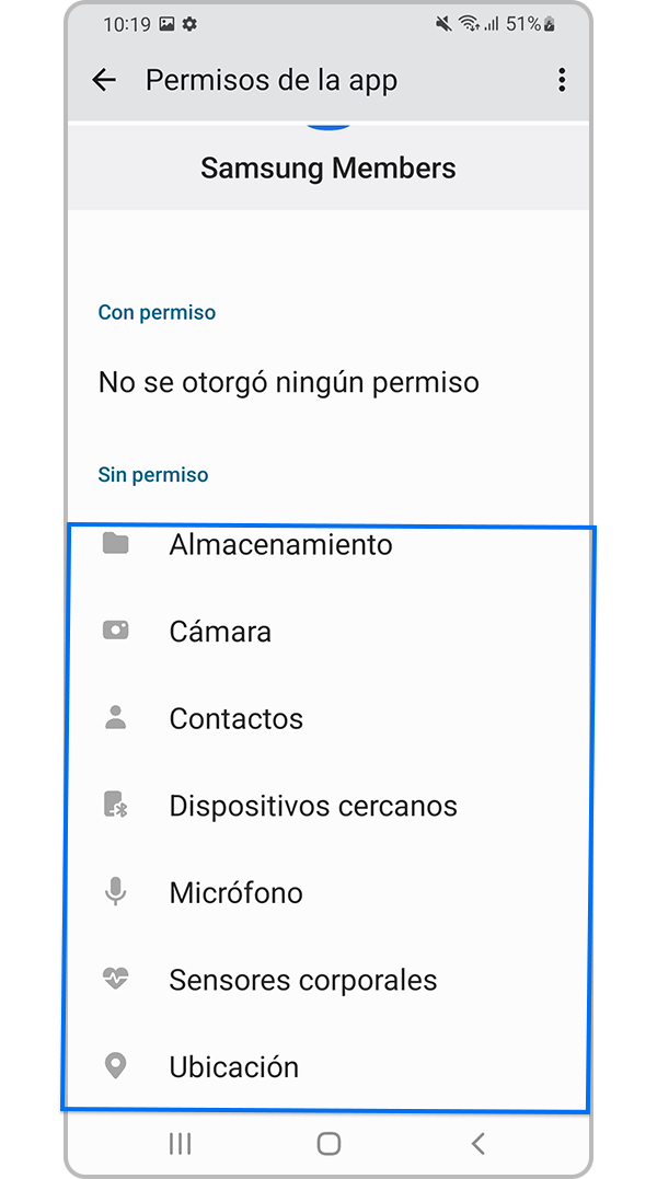 Permitir permisos para la aplicación