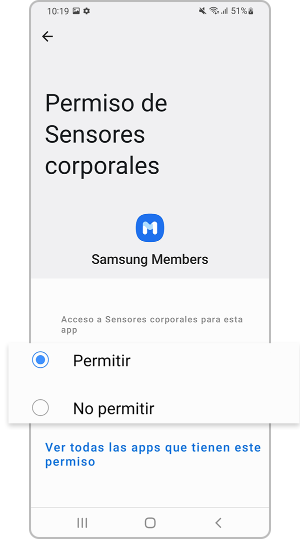 Seleccione permitir o no permitir los permisos de la aplicación