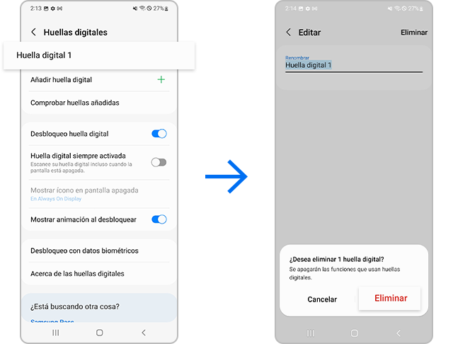 borrar el reconocimiento de huellas digitales