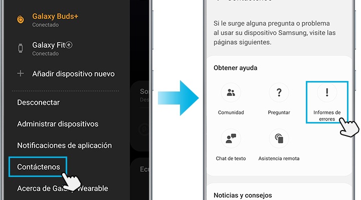 How to report error using Galaxy Wearable