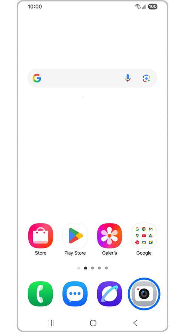Vista del ícono de la aplicación Cámara en la pantalla de inicio.