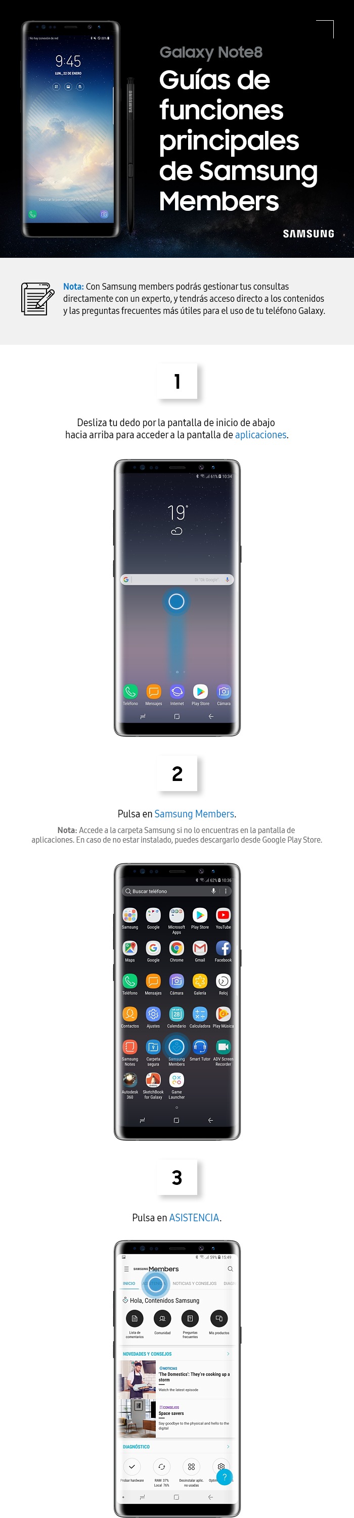 Guias de funciones principales de samsung members