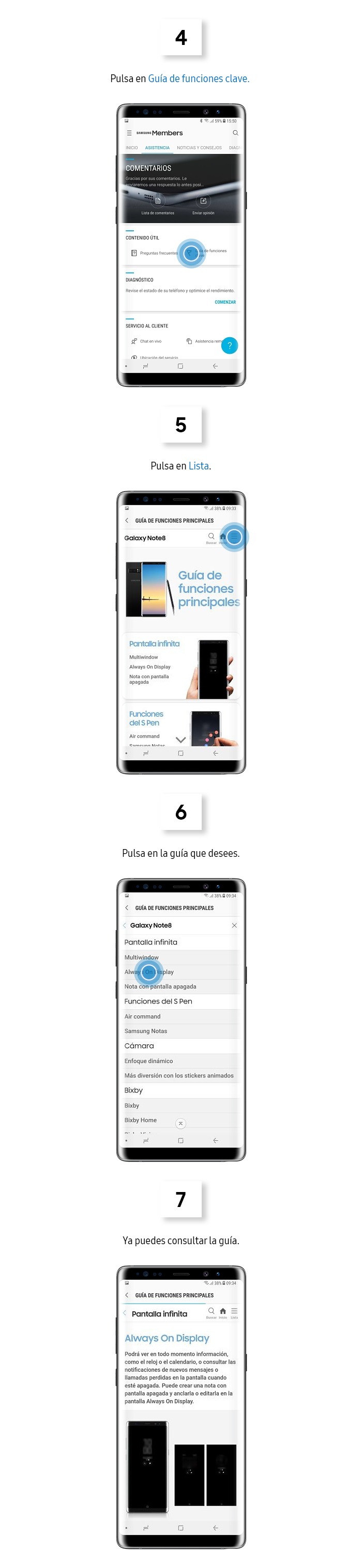 Guias de funciones principales de samsung members