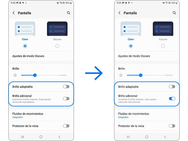 ajuste de brillo extra en galaxy s22