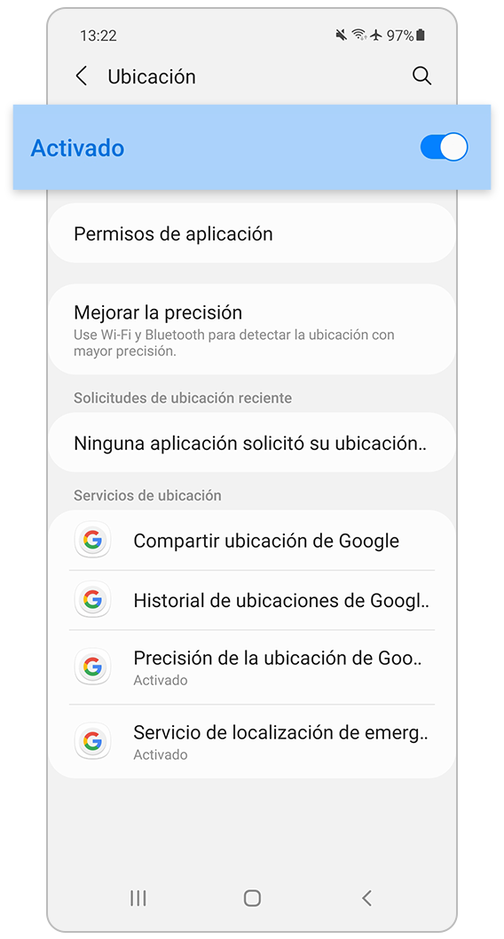 Activa la configuración de ubicación