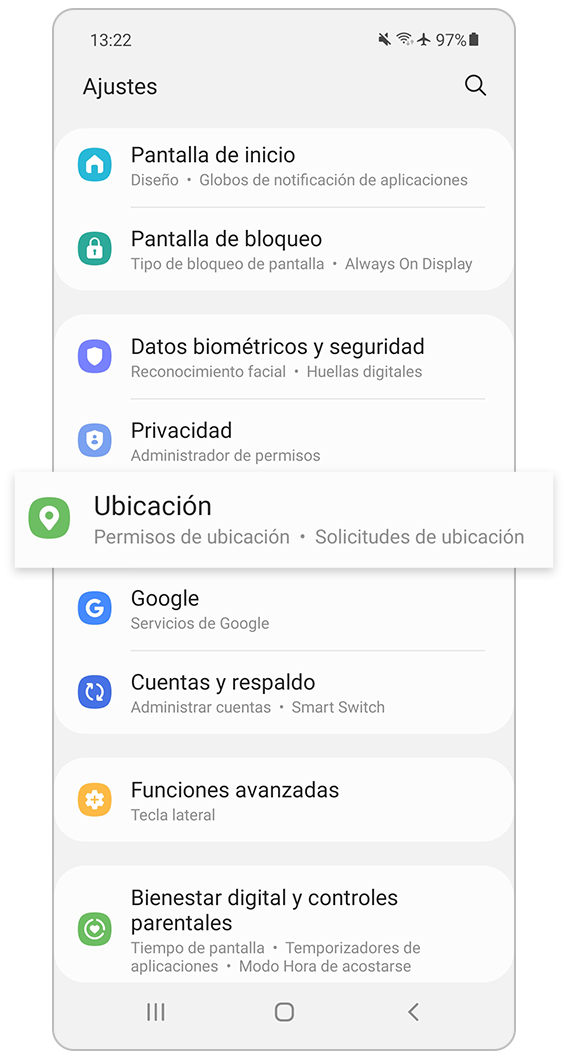 Selecciona la ubicación en Configuración