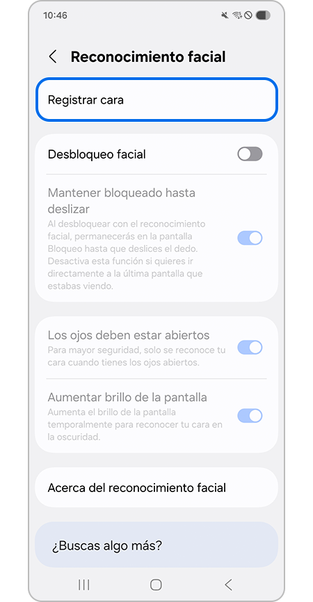 Selección del menú Registrar cara