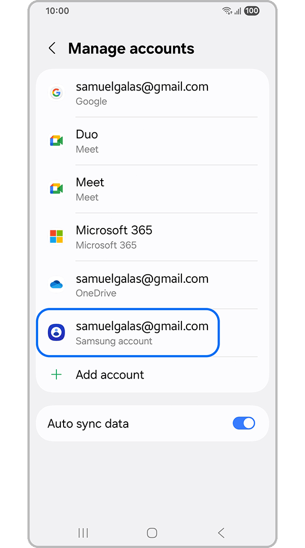 Samsung account screen