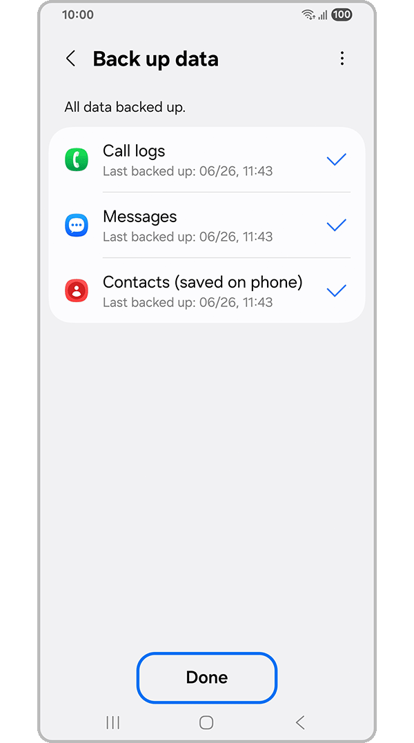 Screen confirming data backup complete