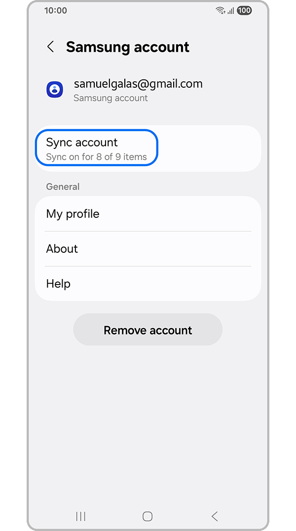 Samsung account screen