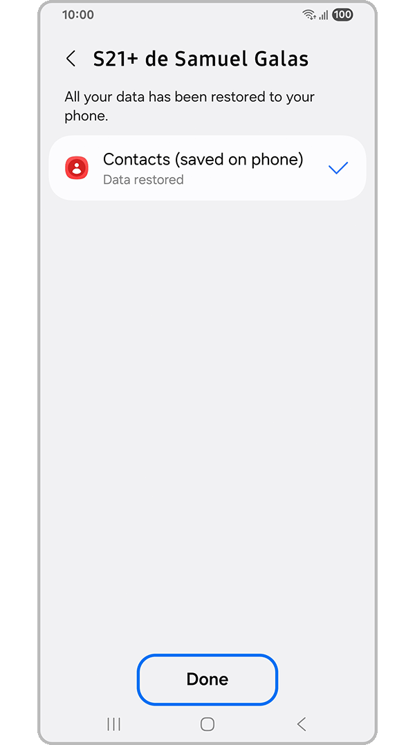Screen confirming data restoration complete