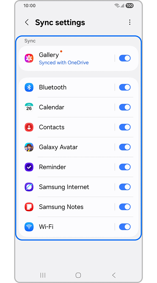 Apps that can be synced to Samsung Cloud