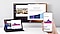 A smartphone and tablet are showing the same content on their displays while a TV shows different content on an internet browser.