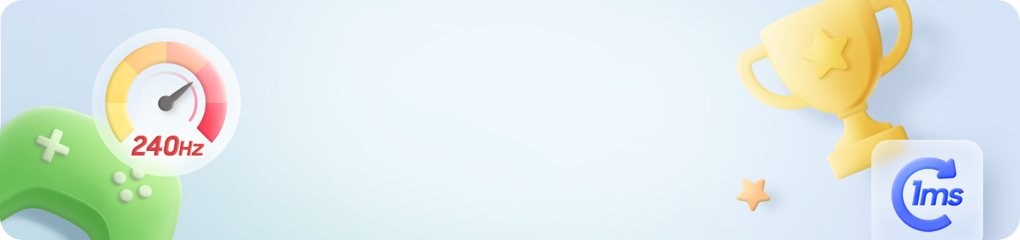 Aspectos esenciales para tu uso: Gaming vs oficina en casa. Íconos de consola de video gaming, trofeo, 240Hz y 1 ms rodean el texto.