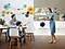 A mother, father and a young son are all dressed up with fine clothes. The mother brings strawberry cake to the dining table where the son and father are sitting across from each other. The QuickDrive™ is set perfectly into the counter at the back.