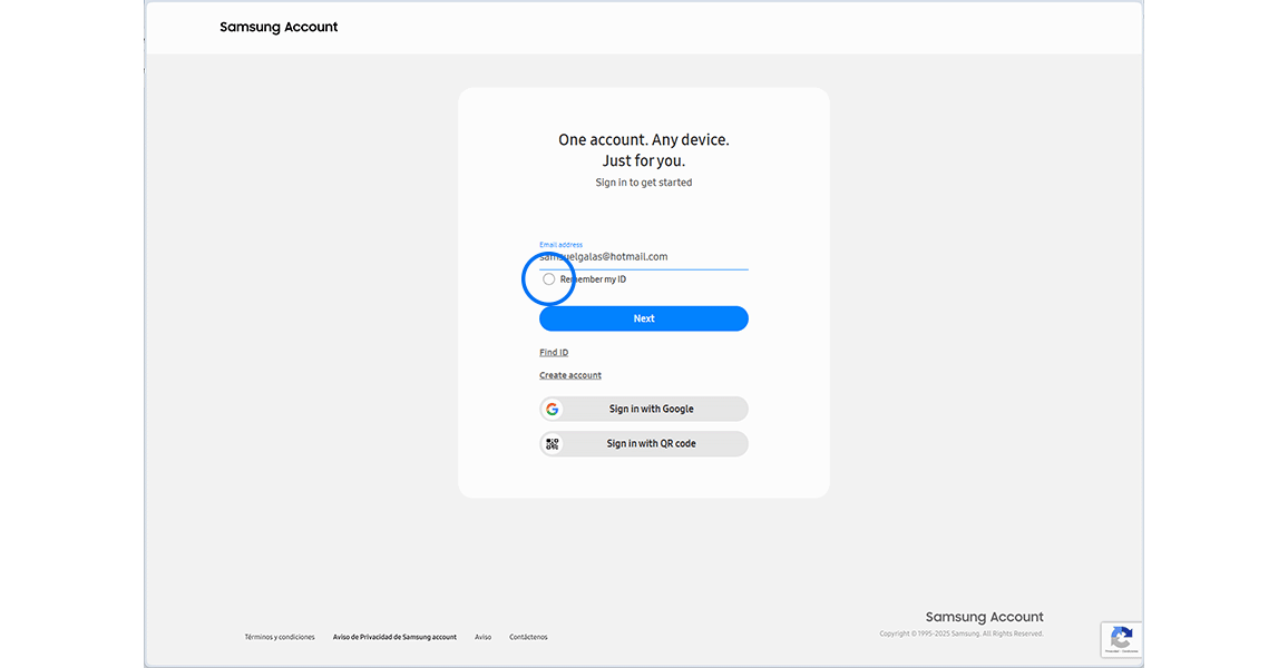 Samsung account sign in page.