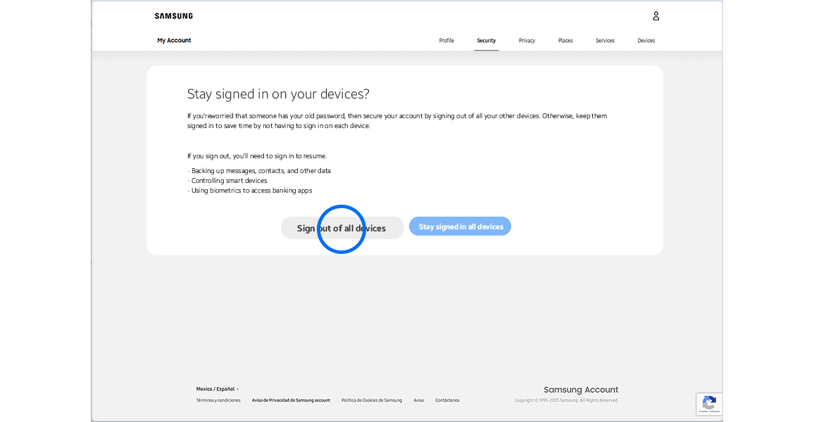 Confirm “Sign out of all devices” page.
