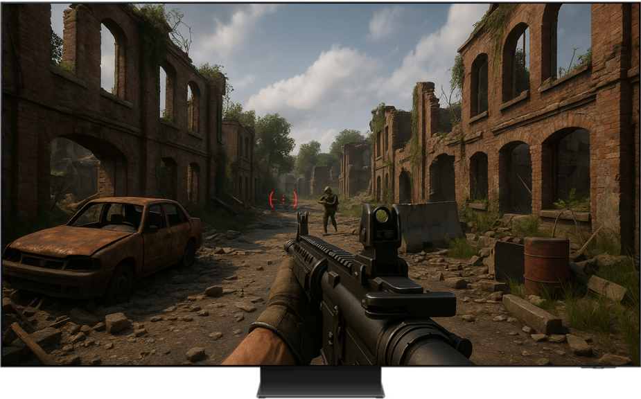Virtual Aim Point feature in use in a first-person shooter game.