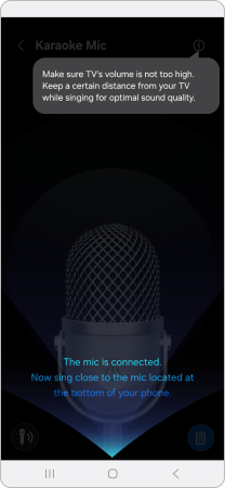 The mobile device's mic is enabled through the SmartThings and is connected to the TV.