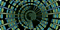 There are light blue and green dots formed in a swirling shape. Also between the dots, there are light blue and green straight lines.