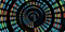 There are red, orange, blue, and green dots formed in swirling shape.