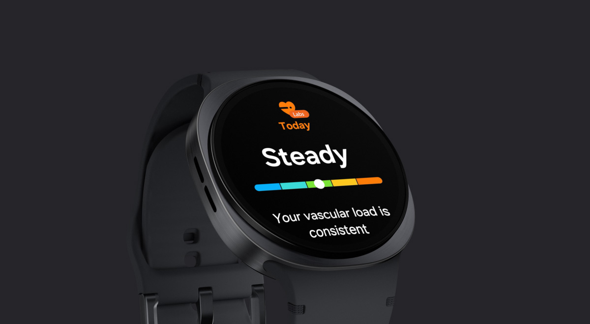 Samsung Galaxy Watch 8 showing vascular load feature to monitor cardiovascular health and physical stress levels.