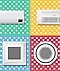 Samsung wall mounted air conditioner is hanging on a wall with white dots on a yellow, blue, and red color background. Samsung wall mounted AC is operating in WindFree™ mode for energy saving.