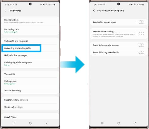 How to set answering and ending calls