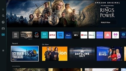 A Samsung Smart TV is displaying the Smart Hub Home screen