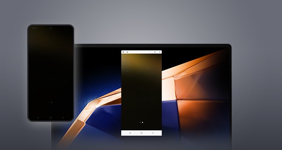 Smartphone's Home screen is shown on tablet through the Smart View function. Smartphone's screen is dimmed when Smart View function is running.
