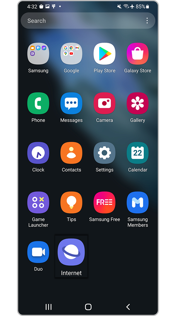 Open Samsung Internet app