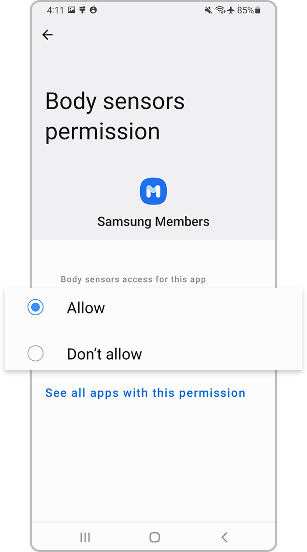 Select allow or don't allow for app permissions