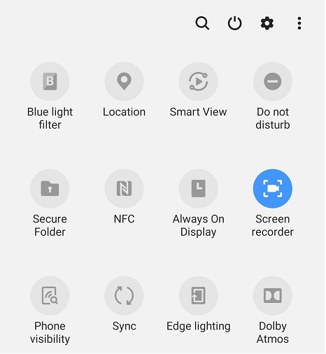 Quick panel image displaying menu to select the screen recorder function
